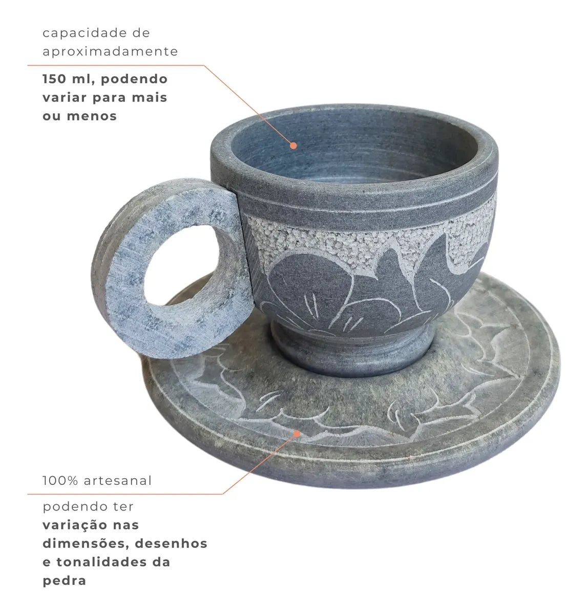 Kit 5 Xícara Artesanal Entalhada à Mão CÉU DE MINAS – Pedra-Sabão Natural