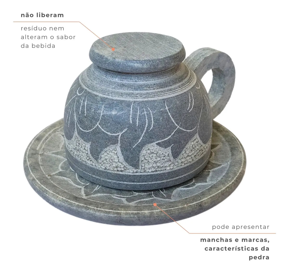 Kit 5 Xícara Artesanal Entalhada à Mão CÉU DE MINAS – Pedra-Sabão Natural