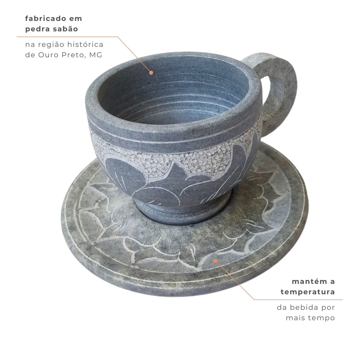 Kit 5 Xícara Artesanal Entalhada à Mão CÉU DE MINAS – Pedra-Sabão Natural