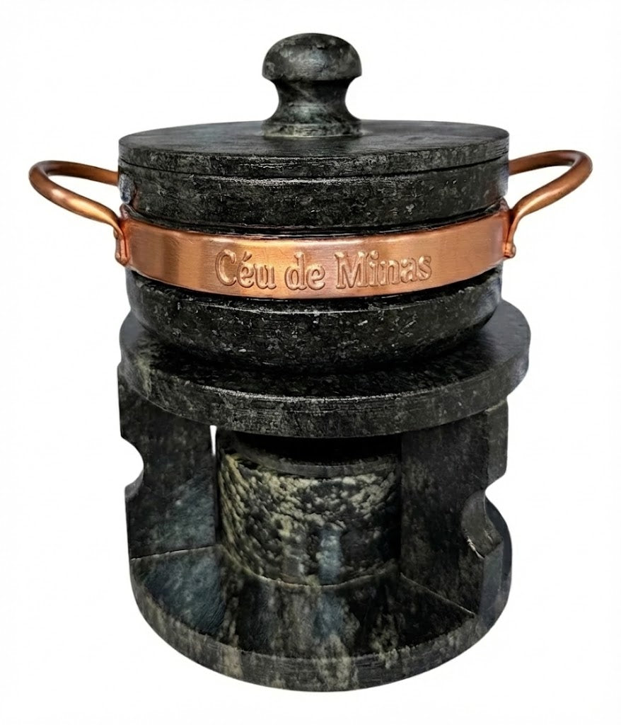 KIT Fondue Artesanal CÉU DE MINAS – Pedra-Sabão Natural 500 ml