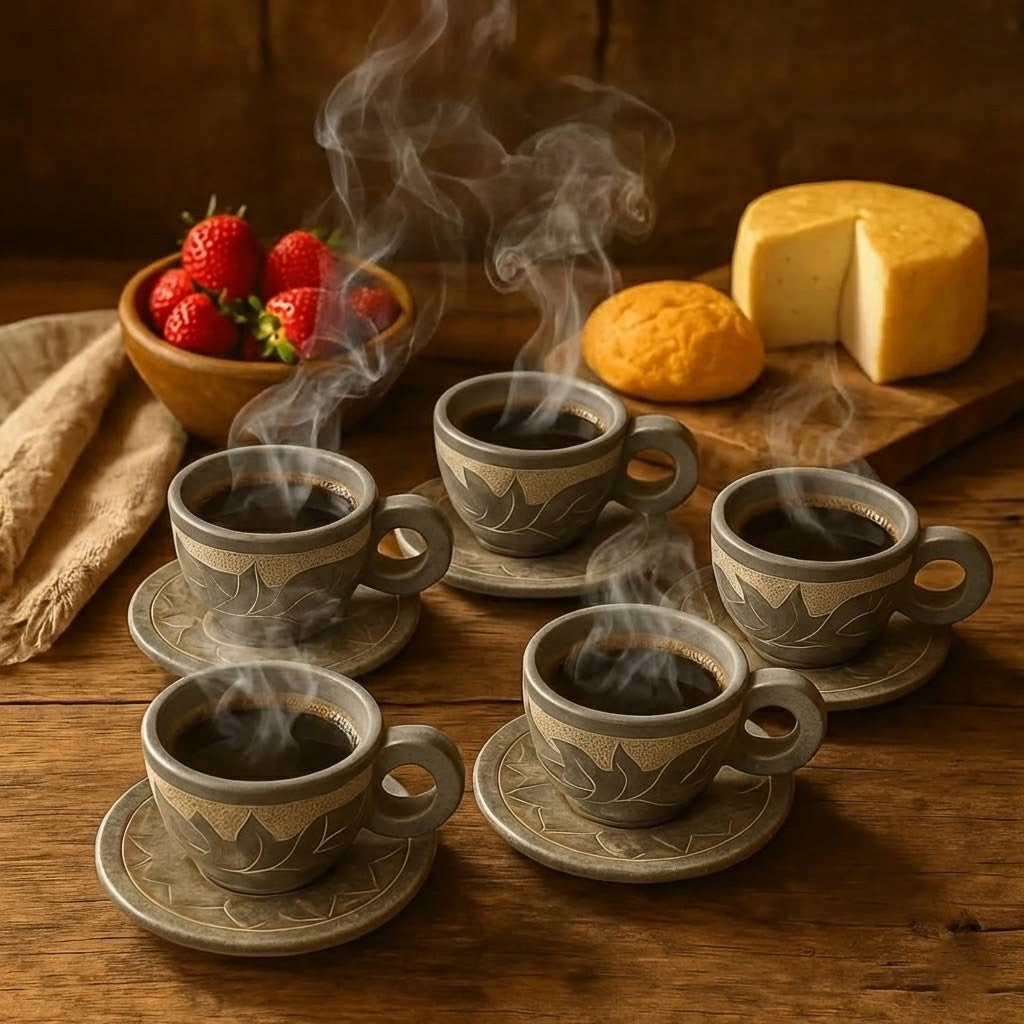 Kit 5 Xícara Artesanal Entalhada à Mão CÉU DE MINAS – Pedra-Sabão Natural